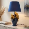 Handgefertigte Tischlampe PARROT 55cm blau gold Papagei-Skulptur Stoffschirm