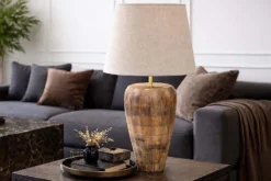 Handgefertigte Tischlampe PURE NATURE 65cm weiß natur Mangoholz mit Stoffschirm