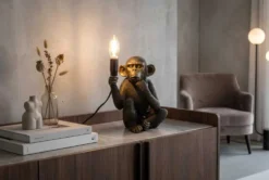 Handgefertigte Tischlampe SCHIMPANZEE 25cm schwarz Affen-Skulptur