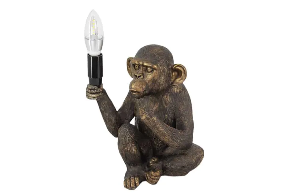 Handgefertigte Tischlampe SCHIMPANZEE 25cm schwarz Affen-Skulptur