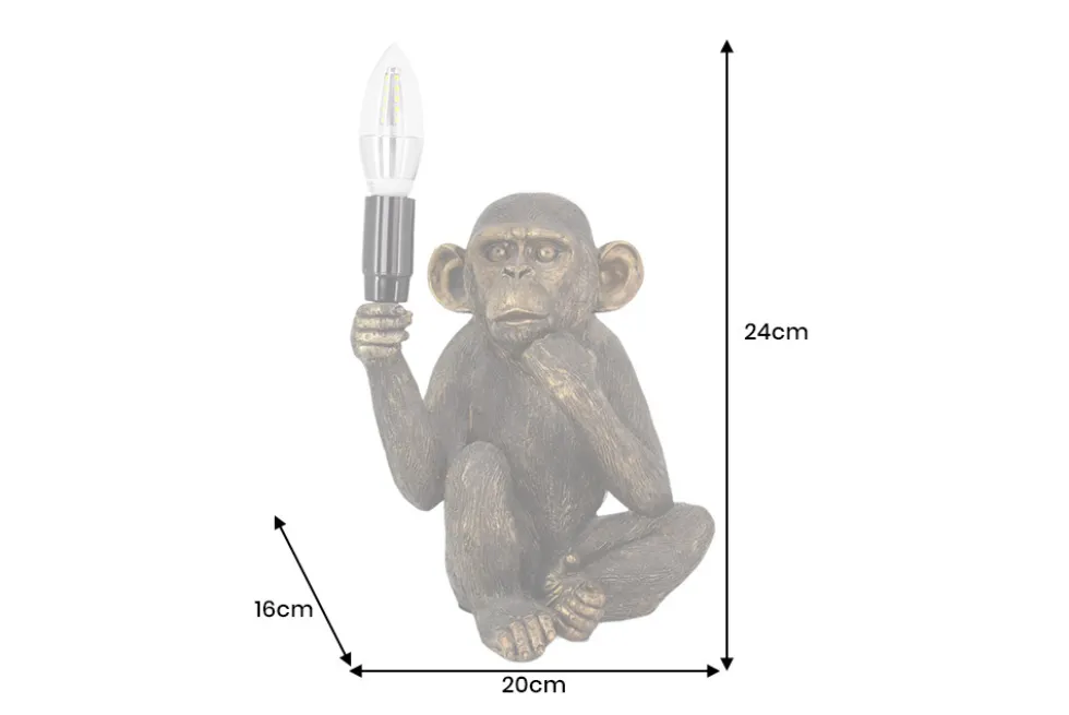 Handgefertigte Tischlampe SCHIMPANZEE 25cm schwarz Affen-Skulptur