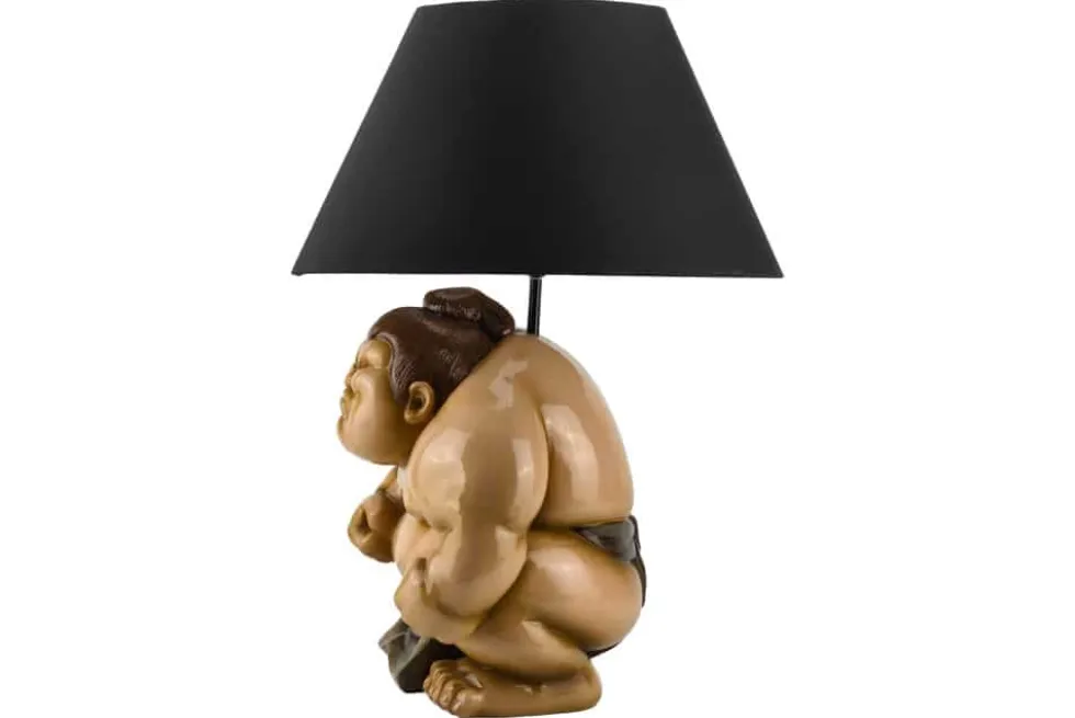 Handgefertigte Tischlampe SUMO 50cm schwarz Skulptur Stoffschirm