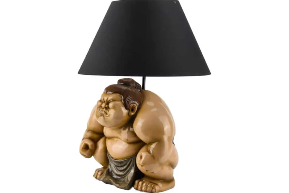 Handgefertigte Tischlampe SUMO 50cm schwarz Skulptur Stoffschirm