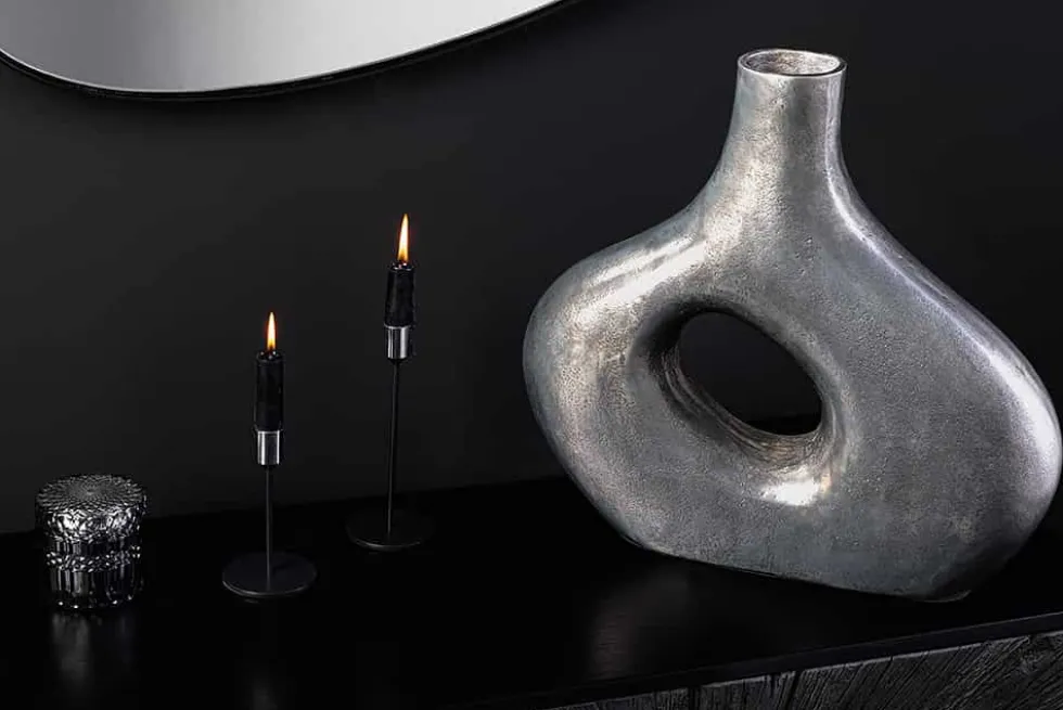 Handgefertigte Vase RING 40cm dunkelgrau Metall Dekoration Blumenvase