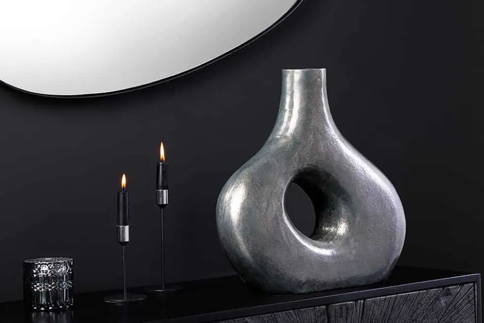Handgefertigte Vase RING 30cm dunkelgrau Metall Dekoration Blumenvase