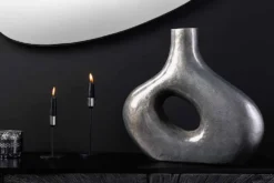 Handgefertigte Vase RING 30cm dunkelgrau Metall Dekoration Blumenvase