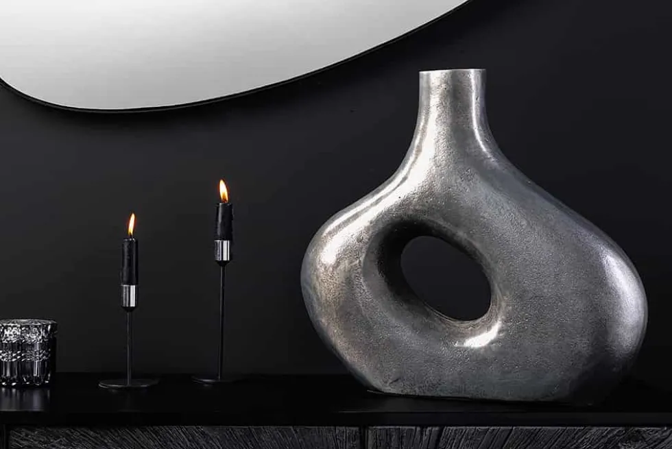 Handgefertigte Vase RING 30cm dunkelgrau Metall Dekoration Blumenvase