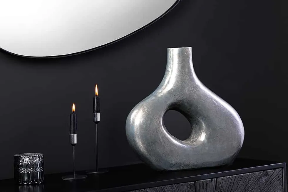 Handgefertigte Vase RING 30cm dunkelgrau Metall Dekoration Blumenvase