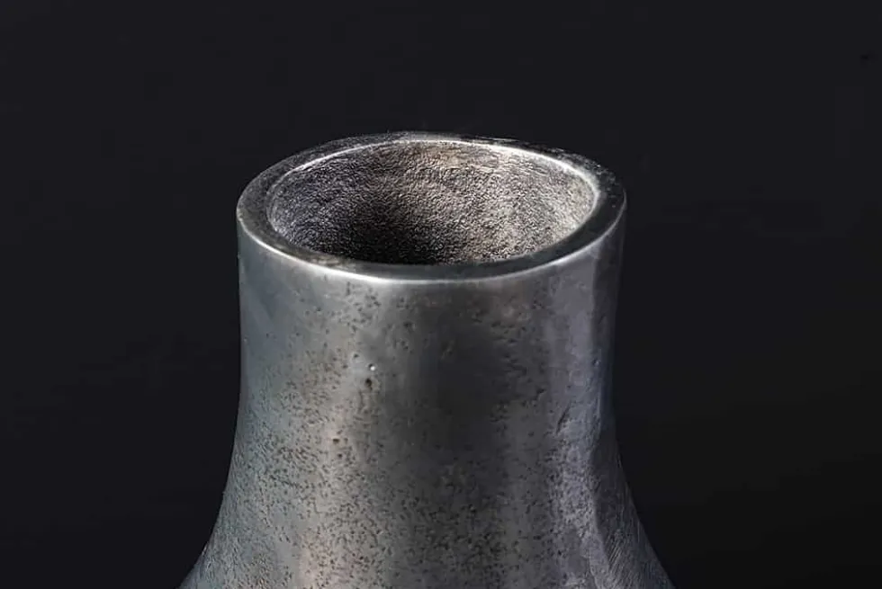 Handgefertigte Vase RING 30cm dunkelgrau Metall Dekoration Blumenvase