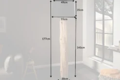 Handmade Stehlampe ROUSILIQUE 180cm schwarz Treibholzlampe Leinenschirm Baumstamm