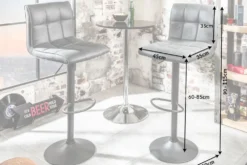 Höhenverstellbarer Barhocker MODENA vintage grau Microfaser Metall schwarz mit Lehne drehbar