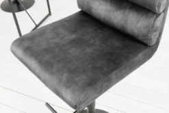 Höhenverstellbarer Barhocker COMFORT dunkelgrau Samt drehbar mit Lehne Metall schwarz