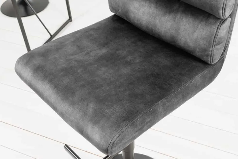 Höhenverstellbarer Barhocker COMFORT dunkelgrau Samt drehbar mit Lehne Metall schwarz