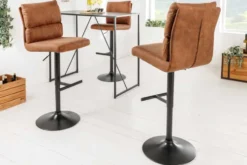 Höhenverstellbarer Barhocker COMFORT antik braun Microfaser drehbar mit Lehne Metall schwarz