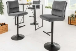 Höhenverstellbarer Barhocker COMFORT grau Cord drehbar mit Lehne Metall schwarz