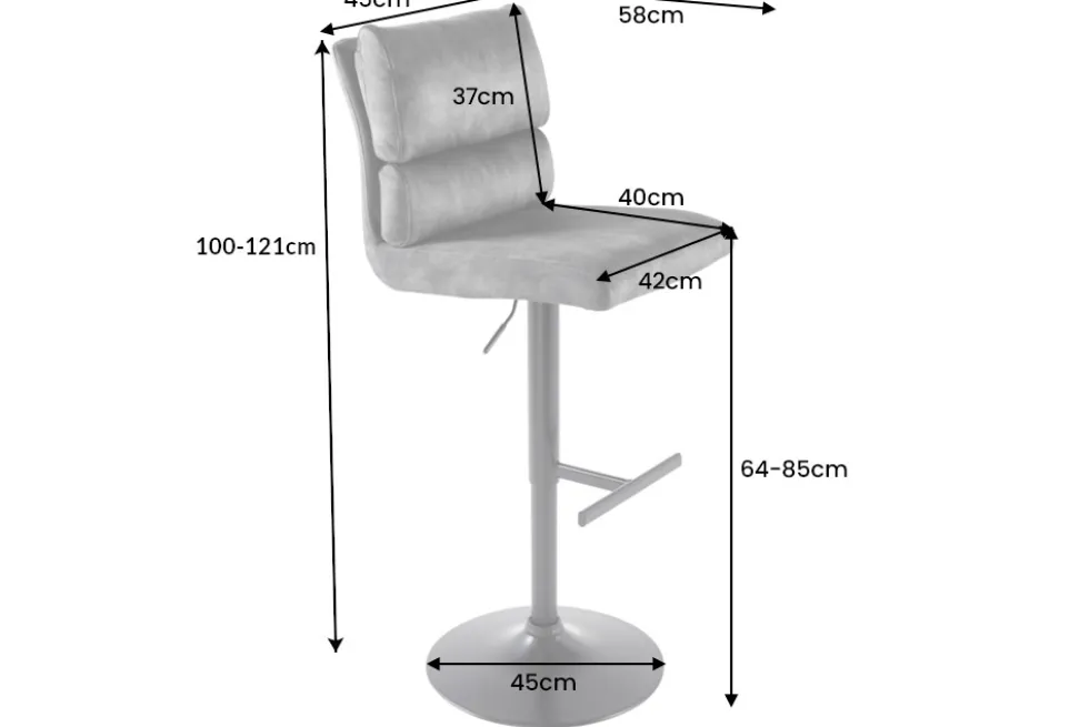 Höhenverstellbarer Barhocker COMFORT grau Cord drehbar mit Lehne Metall schwarz