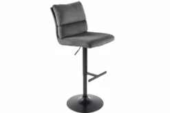 Höhenverstellbarer Barhocker COMFORT grau Cord drehbar mit Lehne Metall schwarz