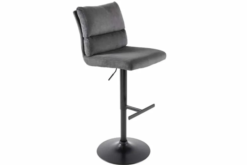 Höhenverstellbarer Barhocker COMFORT grau Cord drehbar mit Lehne Metall schwarz