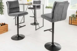 Höhenverstellbarer Barhocker COMFORT grau Cord drehbar mit Lehne Metall schwarz