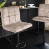 Höhenverstellbarer Barhocker MODENA champagner beige Samt Metall schwarz drehbar