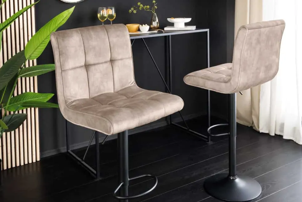 Höhenverstellbarer Barhocker MODENA champagner beige Samt Metall schwarz drehbar