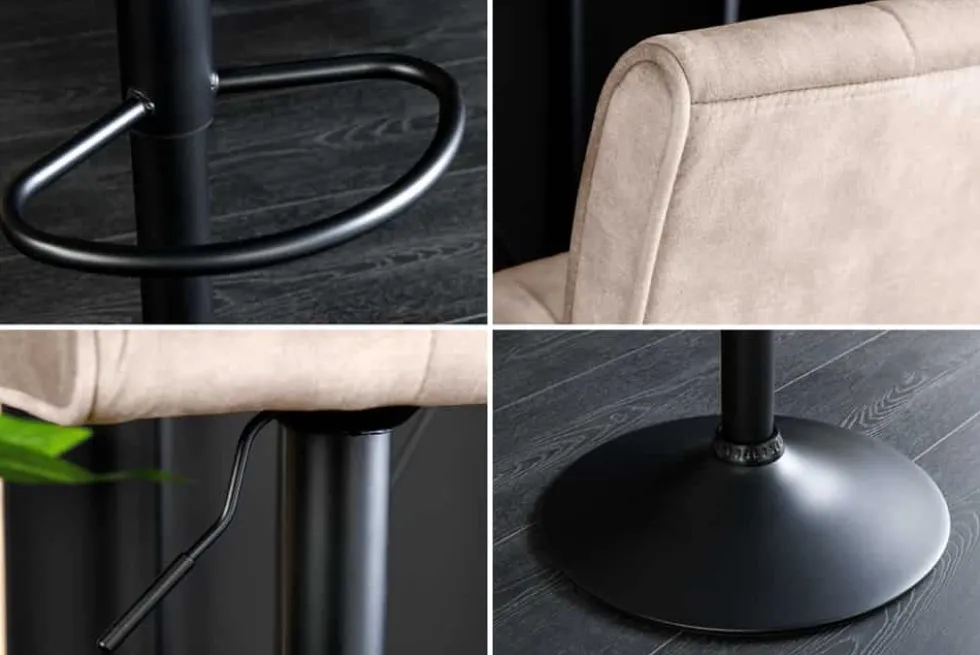 Höhenverstellbarer Barhocker MODENA champagner beige Samt Metall schwarz drehbar