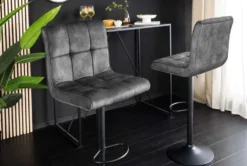 Höhenverstellbarer Barhocker MODENA grau Samt Metall schwarz drehbar