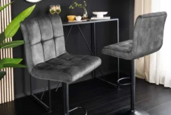 Höhenverstellbarer Barhocker MODENA grau Samt Metall schwarz drehbar