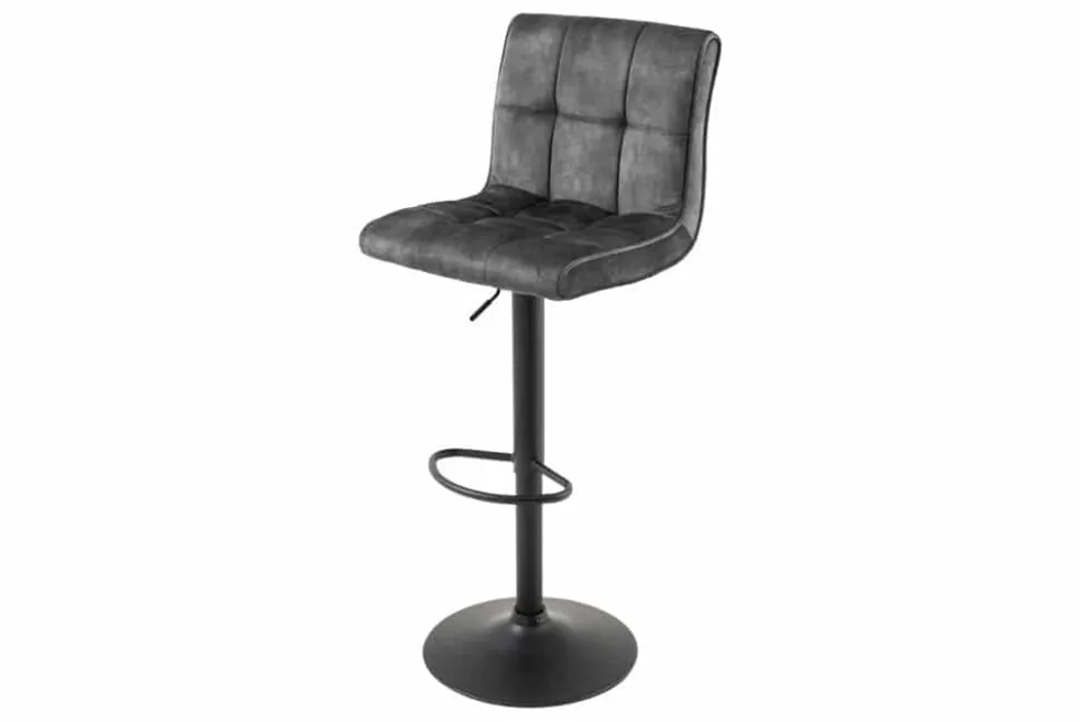 Höhenverstellbarer Barhocker MODENA grau Samt Metall schwarz drehbar