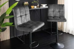 Höhenverstellbarer Barhocker MODENA grau Samt Metall schwarz drehbar