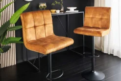 Höhenverstellbarer Barhocker MODENA senfgelb Samt Metall schwarz drehbar