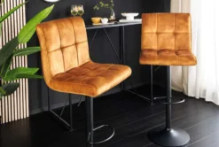 Höhenverstellbarer Barhocker MODENA senfgelb Samt Metall schwarz drehbar