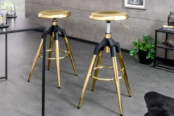 Höhenverstellbarer Barhocker INDUSTRIAL gold schwarz Metall rund drehbar Industrial Design