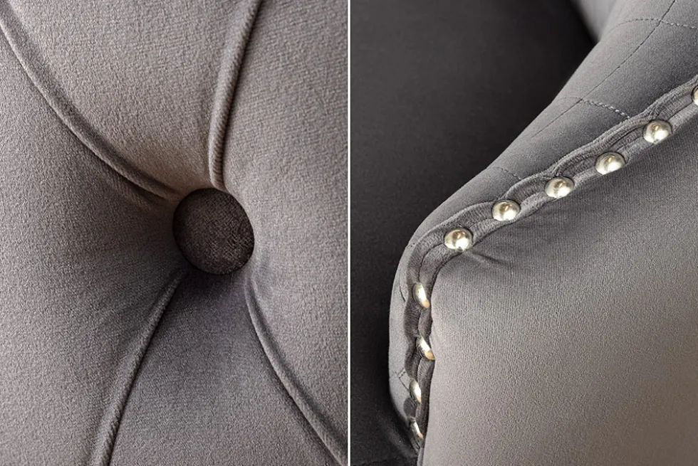 Höhenverstellbarer Barhocker CASTLE DELUXE grau Samt silber Edelstahl Löwenkopf