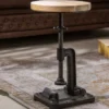 Höhenverstellbarer Beistelltisch ENGINEER 30cm Mangoholz Industrial Design massiv rund Eisen