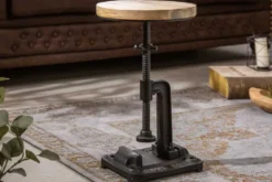 Höhenverstellbarer Beistelltisch ENGINEER 30cm Mangoholz Industrial Design massiv rund Eisen