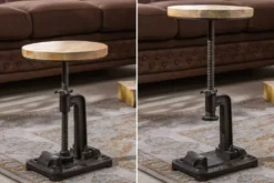 Höhenverstellbarer Beistelltisch ENGINEER 30cm Mangoholz Industrial Design massiv rund Eisen