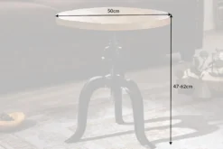 Höhenverstellbarer Beistelltisch ENGINEER 50cm Mangoholz Industrial Design massiv rund Eisen