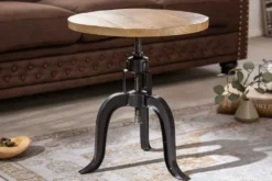 Höhenverstellbarer Beistelltisch ENGINEER 50cm Mangoholz Industrial Design massiv rund Eisen