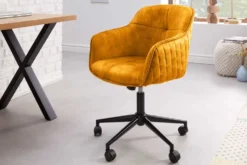 Höhenverstellbarer Bürostuhl EUPHORIA senfgelb Samt mit Ziersteppung