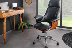 Höhenverstellbarer Bürostuhl MANHATTAN Kunstleder Walnuss mit Armlehne Retro Design