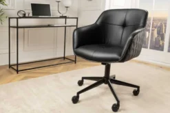 Höhenverstellbarer Bürostuhl EUPHORIA schwarz Kunstleder drehbar Ziersteppung gepolstert