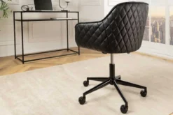 Höhenverstellbarer Bürostuhl EUPHORIA schwarz Kunstleder drehbar Ziersteppung gepolstert