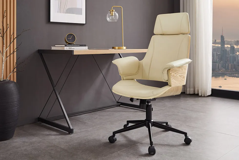 Höhenverstellbarer Bürostuhl MANHATTAN natur Eiche creme beige Kunstleder drehbar