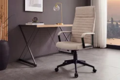 Höhenverstellbarer Bürostuhl LAZIO taupe Vogue Velours Samt drehbar mit Rollen