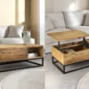 Höhenverstellbarer Couchtisch MAKASSAR FUNCTION 110cm natur cream finish Mangoholz massiv