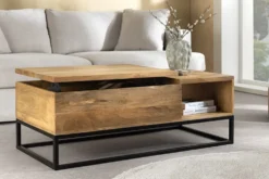 Höhenverstellbarer Couchtisch MAKASSAR FUNCTION 110cm natur cream finish Mangoholz massiv