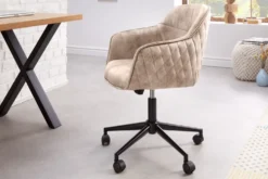 Höhenverstellbarer Design Bürostuhl EUPHORIA champagner greige Samt drehbar Ziersteppung