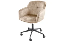 Höhenverstellbarer Design Bürostuhl EUPHORIA champagner greige Samt drehbar Ziersteppung
