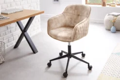 Höhenverstellbarer Design Bürostuhl EUPHORIA champagner greige Samt drehbar Ziersteppung